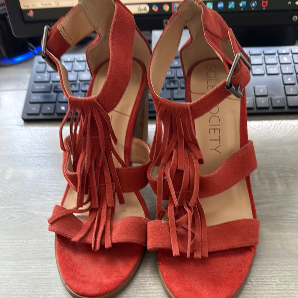 Sole Society Women's Red/rust colored  Fringe Sandals sz 9.5
